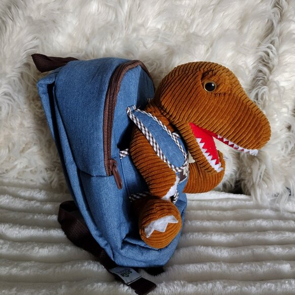 Naturally KIDS T-Rex Dinosaur Plush Backpack Toddler 3-5 Blue Brown Dino School - Picture 7 of 13